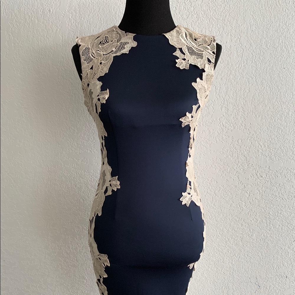Navy Blue Floral Lace Wedding Dress